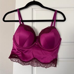Victoria's Secret Satin & Lace Longline Bra Top in Fuchsia